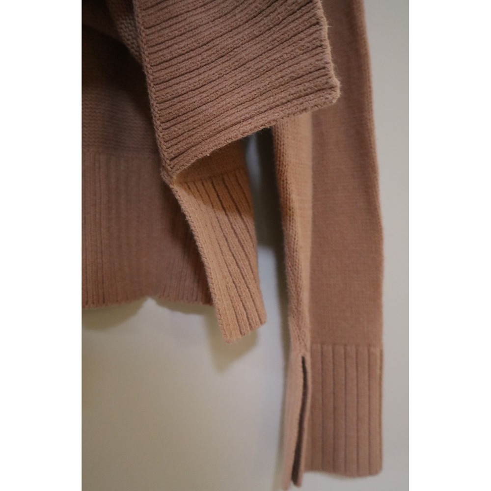Minimalist Neutral Sonoma Shaker Stitch Sweater M Tan Crewneck Side Slit - Picture 4 of 6